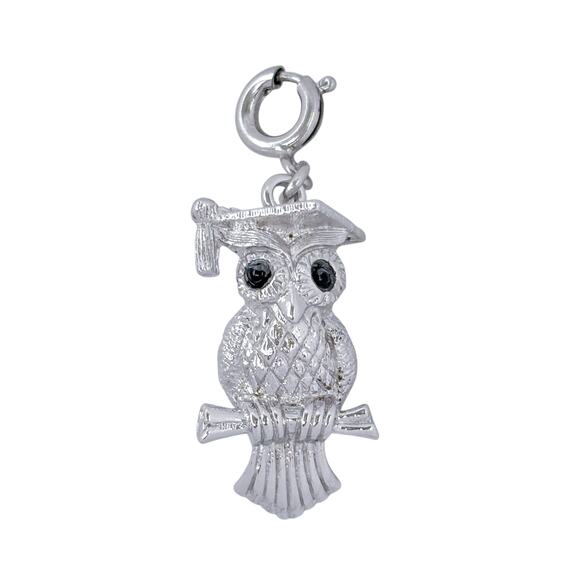 Monet Silver-Tone Owl Charm | Spring Ring | Graduation & Education - Picture 3 of 7